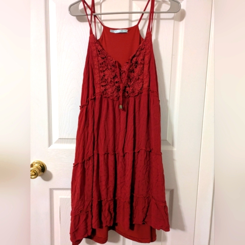 Maurices Burgundy Lace Trim Dress